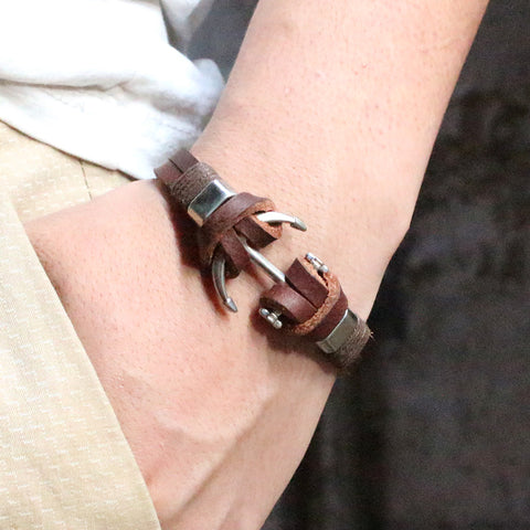 Handmade Retro Leather Anchor Bracelet