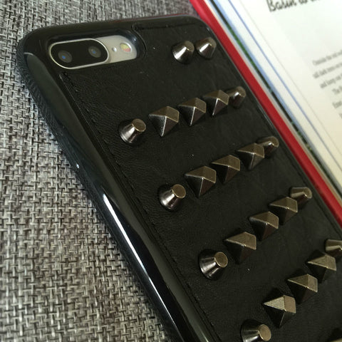 Black Studs Leather Phone Case