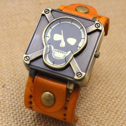 Retro Genuine Leather Skull Skeleton Watch