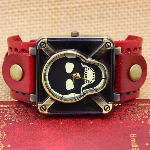 Retro Genuine Leather Skull Skeleton Watch