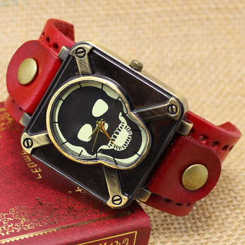 Retro Genuine Leather Skull Skeleton Watch
