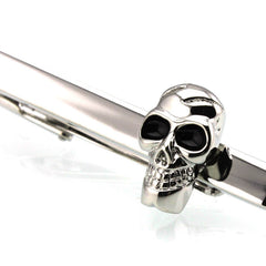 Men's Tie Bar Silver and Black Skeleton Skull