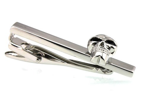 Men's Tie Bar Silver and Black Skeleton Skull