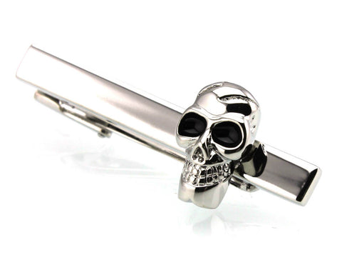 Men's Tie Bar Silver and Black Skeleton Skull