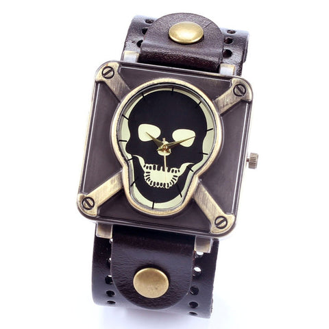 Retro Genuine Leather Skull Skeleton Watch