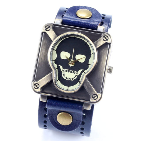 Retro Genuine Leather Skull Skeleton Watch