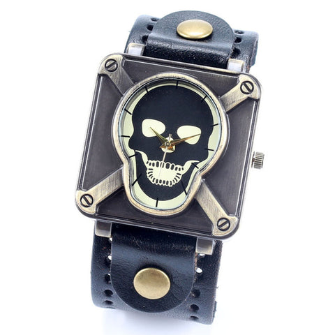 Retro Genuine Leather Skull Skeleton Watch