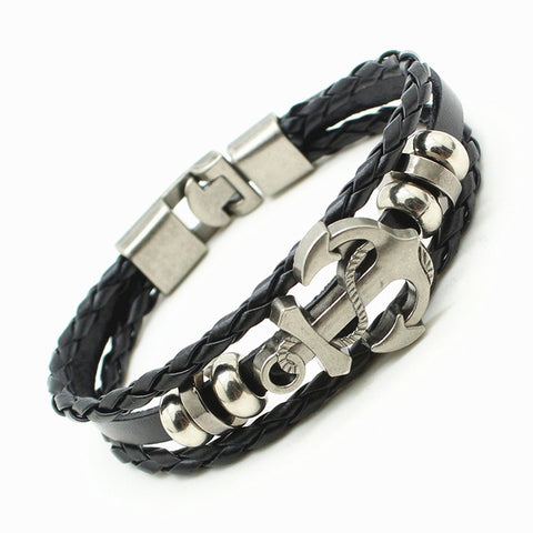 Handmade Retro Leather Anchor Bracelet