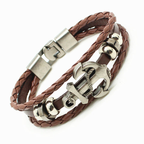 Handmade Retro Leather Anchor Bracelet