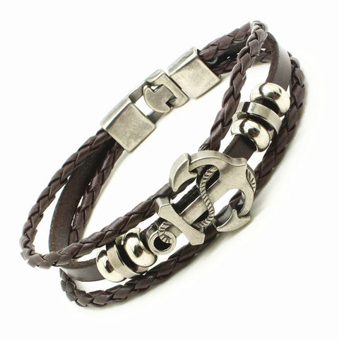 Handmade Retro Leather Anchor Bracelet